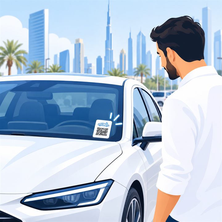 iSayara QR sticker displayed on a parked car